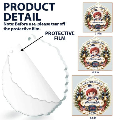 Personalized Acrylic Ornament, Baby's First Christmas, American 250th Anniversary, Unique Gift for New Parents