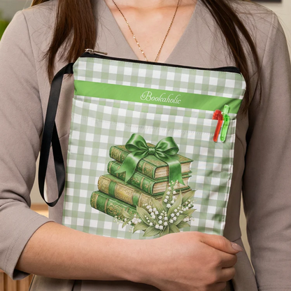 Personalized Book Sleeve with Bookaholic Script and Floral Books, Creative Gift for Readers