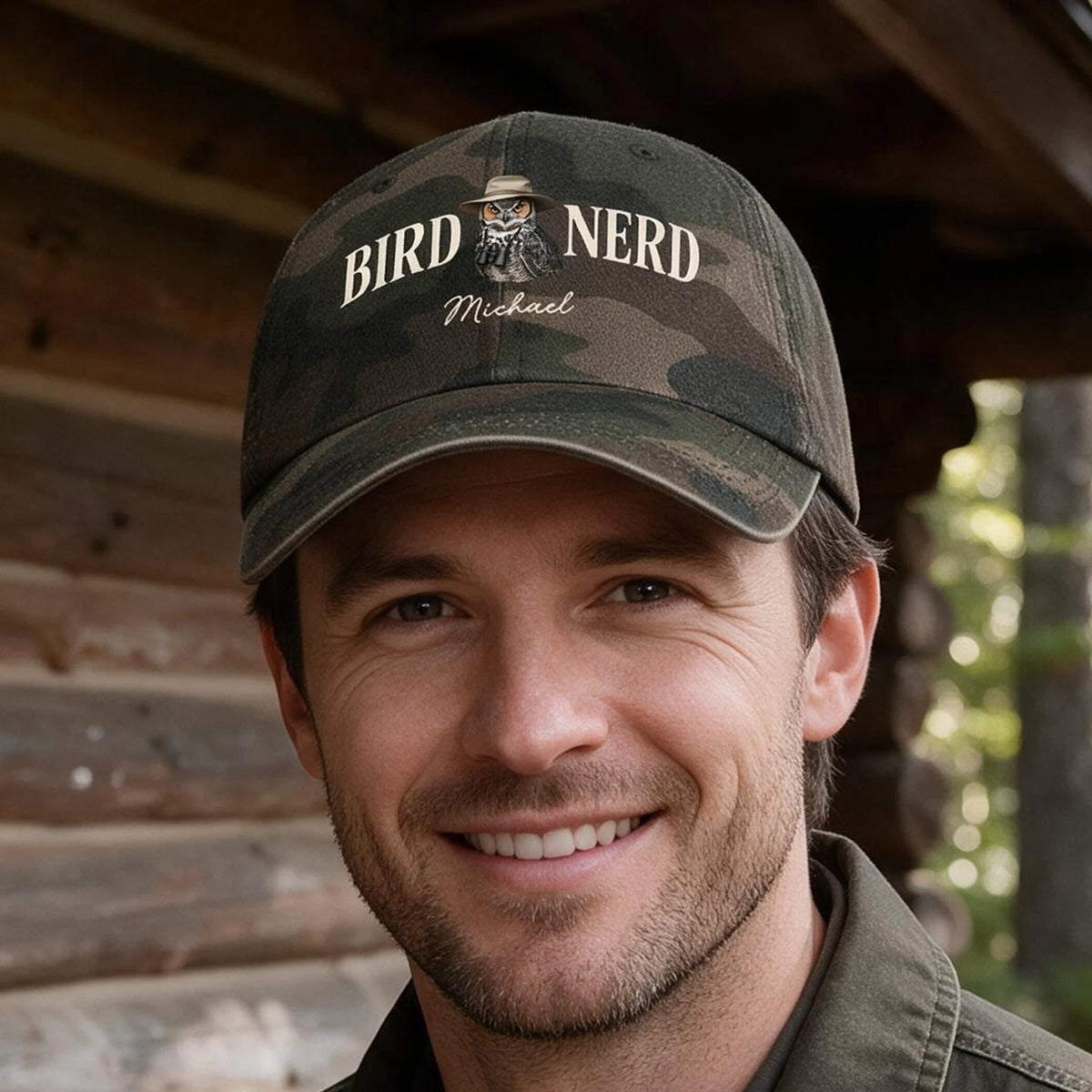 Personalized Bird Nerd Hat with Custom Name & Bird Illustration, Choice of Cap Styles, Gift for Birdwatchers