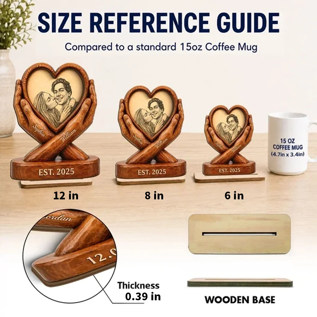 Personalized 2-Layer Wooden Plaque, Smiling Couple in a Heart, Unique Anniversary Gift