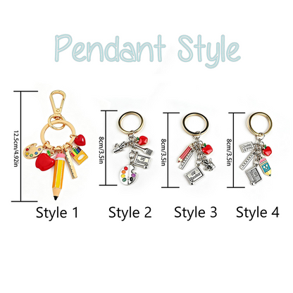 Personalized Teacher Keychain with Name, Apple, Pencil & School Charms – Unique Teacher Appreciation Gift