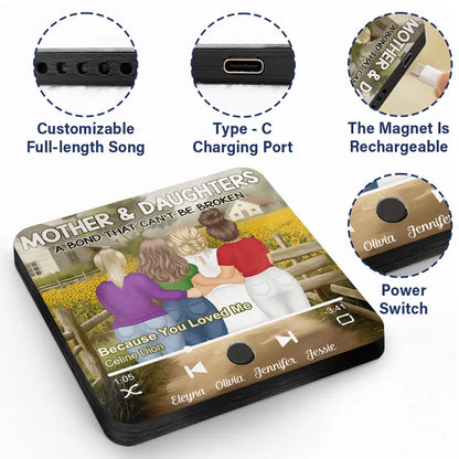 A Bond That Can't Be Broken – Personalized Music Magnet with Sunflower Scene – Perfect for Mother-Daughter Gifts