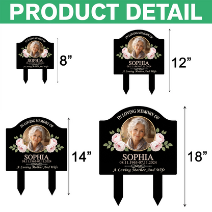 Custom Photo Memorial Garden Stake, Personalized Metal Grave Marker with Floral or Dove Design, Sympathy Gift for Family