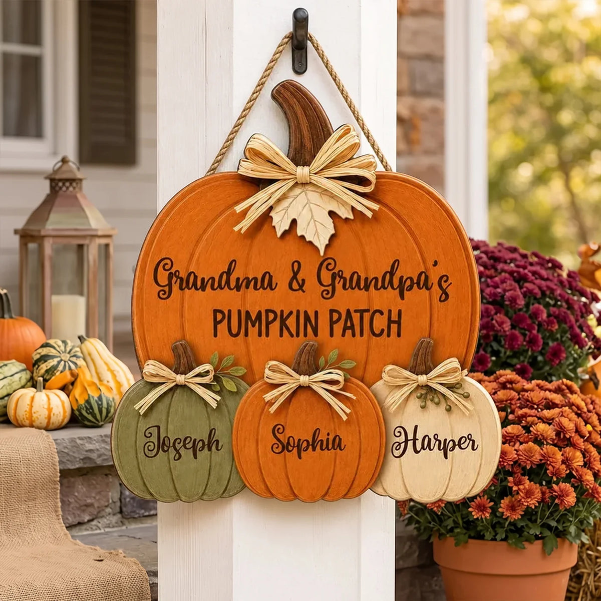 Personalized Wooden Sign, Grandma & Grandpa's Pumpkin Patch Door Decor, Unique Gift for Grandparents