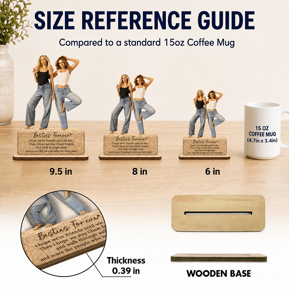 Personalized 2-Layer Wooden Best Friend Plaque, AI Photo Wood-Carved Friendship Gift for Besties
