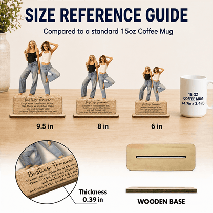 Personalized 2-Layer Wooden Best Friend Plaque, AI Photo Wood-Carved Friendship Gift for Besties