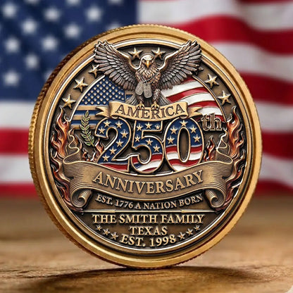 America 250th Anniversary Personalized Alloy Keepsake Coin, Patriotic Eagle & Flag Design, Unique Family Gift