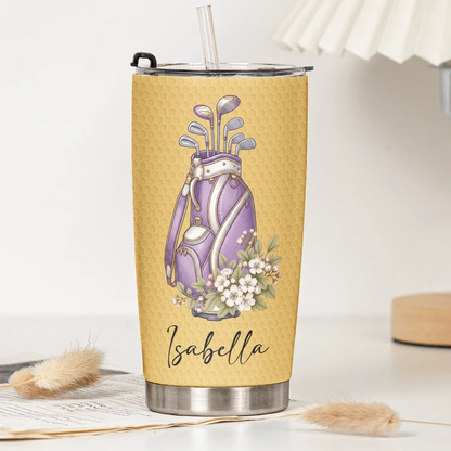 Personalized Insulated Travel Tumbler, Floral Golf Bag Design for Golf Course Days, Unique Gift for Golf Lovers