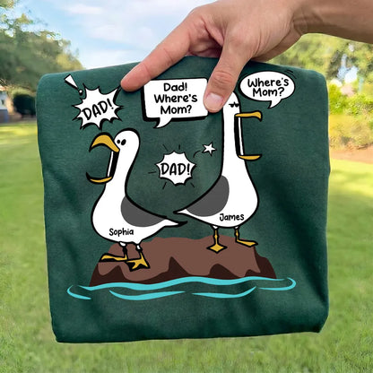 Personalized Classic Tee with Funny Seagulls Calling for Mom, Unique Gift for Dad