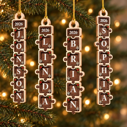 Personalized Wooden Ornament, Rustic Stacked Letter Design for Christmas Tree Decor, Unique Family Gift