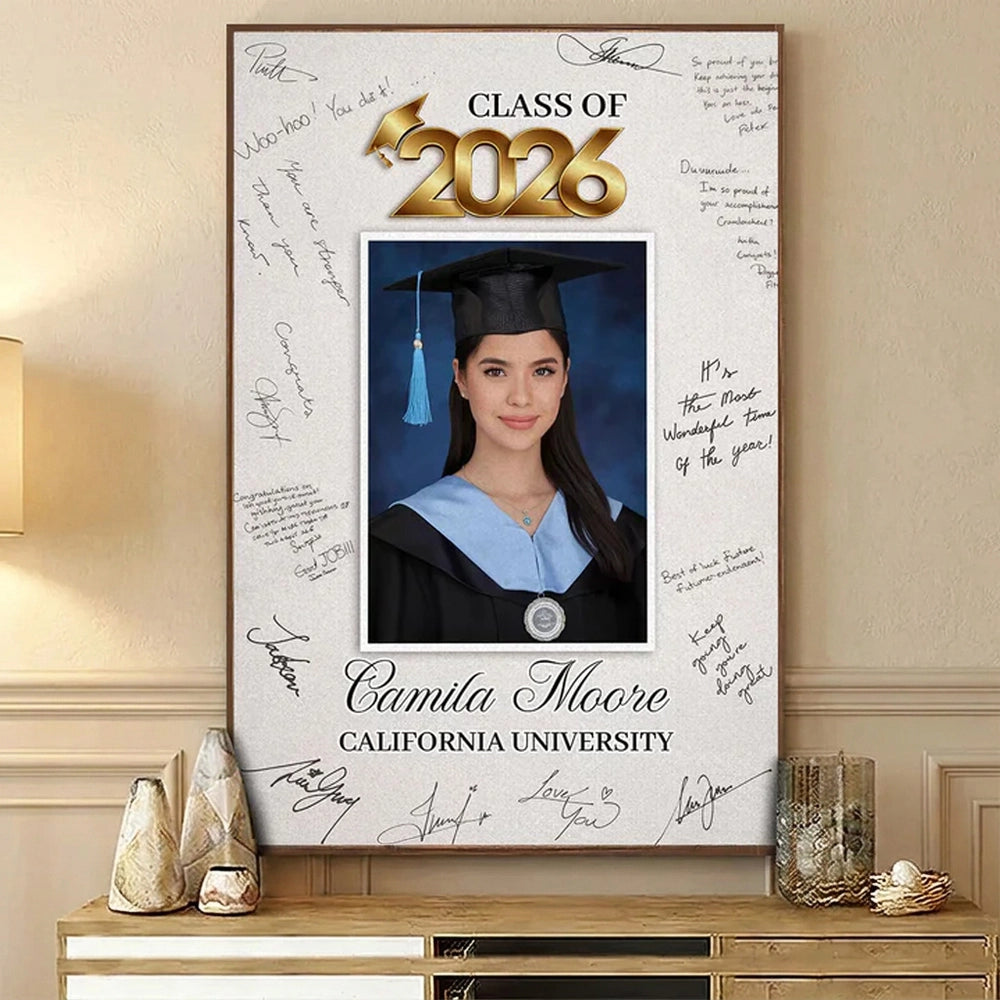 Personalized Graduation Poster with Portrait & Signatures, Unique Gift for Graduate, Modern Wall Art