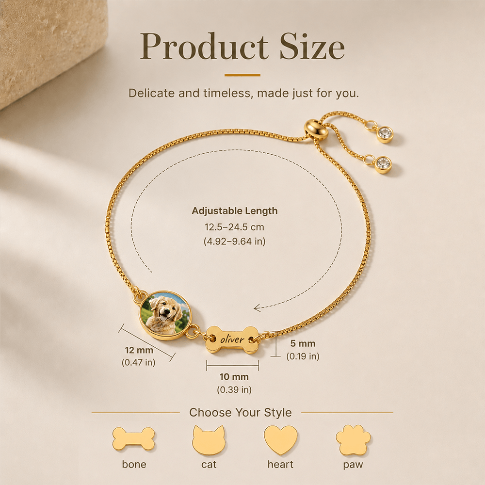 Personalized Pet Photo Bracelet with Name Charm, Custom Portrait Jewelry for Dogs, Cats & More
