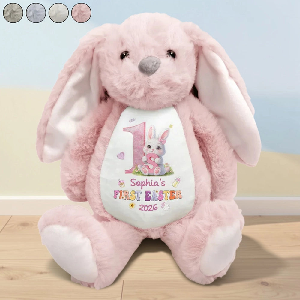 Personalized Plush Bunny with Custom Name for Baby's First Easter, Pastel Keepsake, Unique Gift for New Parents