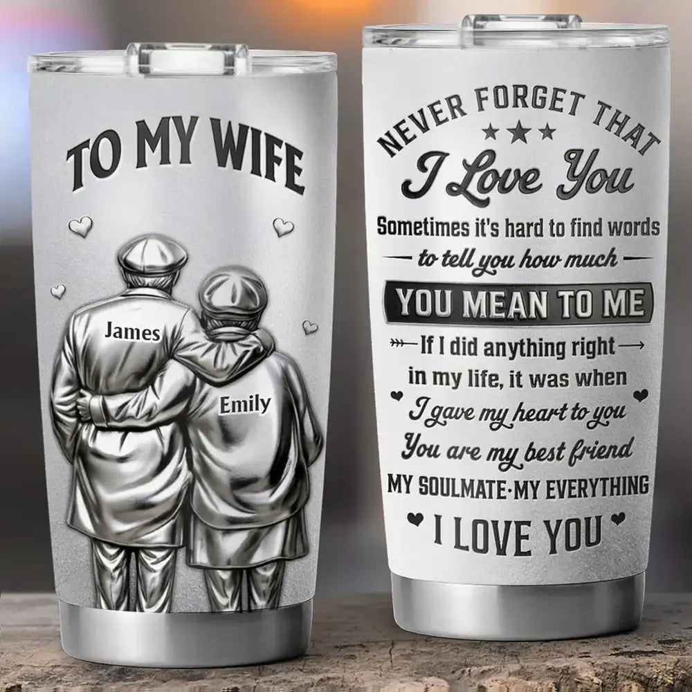 Insulated Travel Tumbler for Wife, Custom Hugging Couple Design, Creative Romantic Gift