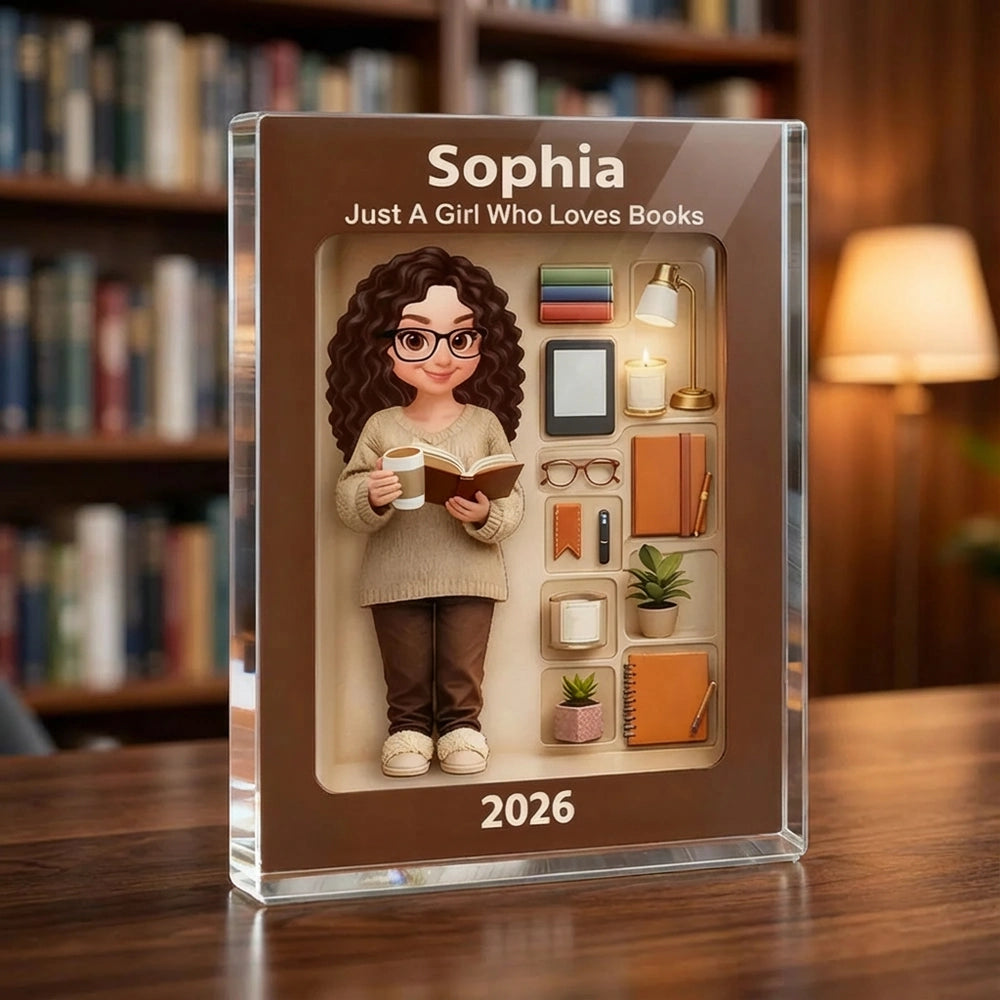 Personalized Rectangle Acrylic Block Plaque Book Lover Character Desk ...