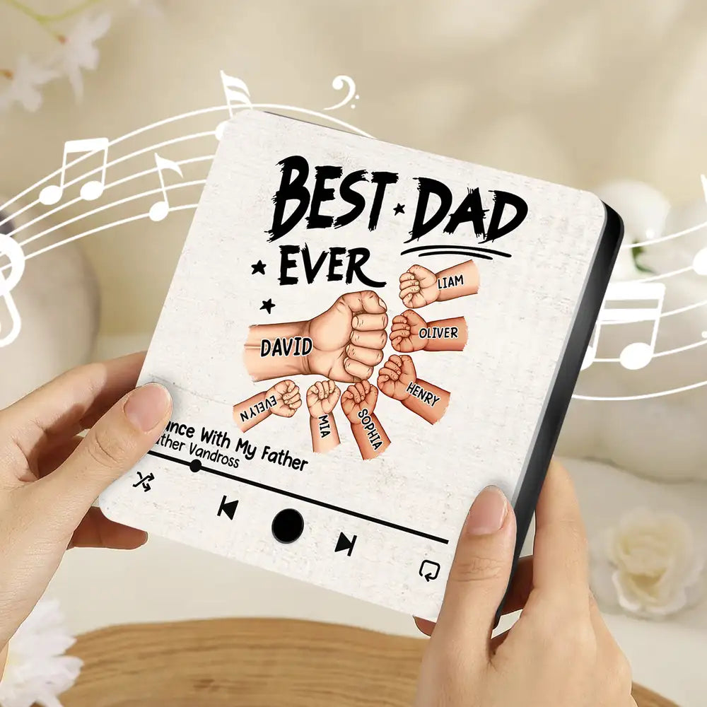 “Best Dad Ever” Acrylic Music Magnet – Personalized Fist Bump Gift with Song Display