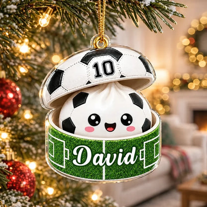 Personalized Acrylic Ornament, Cheerful Soccer Ball in a Gift Box, Creative Gift for Kids and Soccer Players