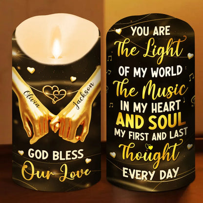 Personalized Flameless LED Candle, 'You Are The Light Of My World' Romantic Gift for Couple, Warm Glow Home Ambiance