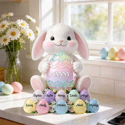 Custom Easter Bunny Shaped Acrylic Block Plaque, Pastel Egg Design for a Love-Filled Keepsake Gift for Nanny