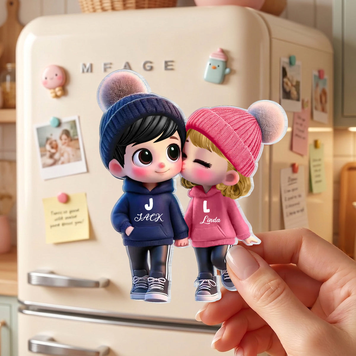 Personalized Acrylic Fridge Magnet with Cute Kissing Couple, Unique Gift for Boyfriend & Girlfriend