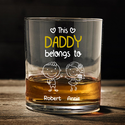 “This Grandpa Belongs To” Whiskey Glass – Personalized Family Gift Full of Love for Grandpa