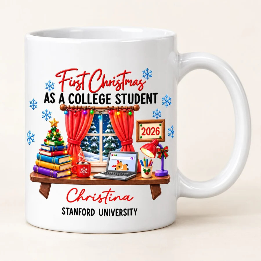 First Christmas as a College Student Mug, Personalized Heartwarming Keepsake, Creative Gift for Student
