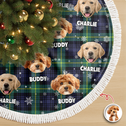 Personalized Plush Christmas Tree Skirt with Your Pet Photo – Custom Dog or Cat Holiday Decor, Unique Gift for Pet Lovers