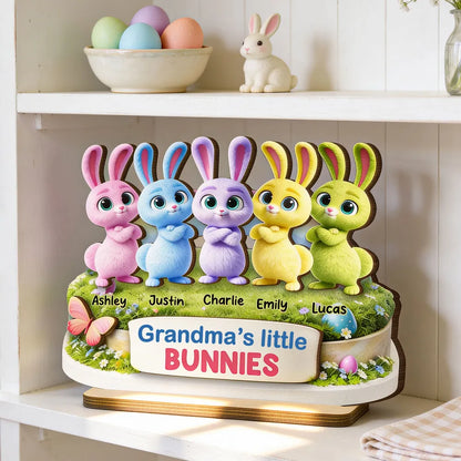 Personalized 2-Layer Wooden Plaque Grandma's Little Bunnies Spring Easter Decor, Unique Gift for Grandma