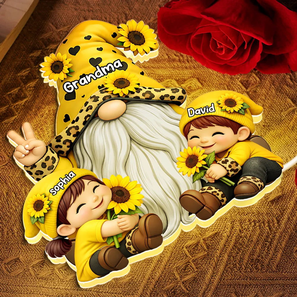Personalized Grandma Gnome Acrylic Light Box With Sunflowers, Warm Glow Night Light, Unique Gift for Grandma