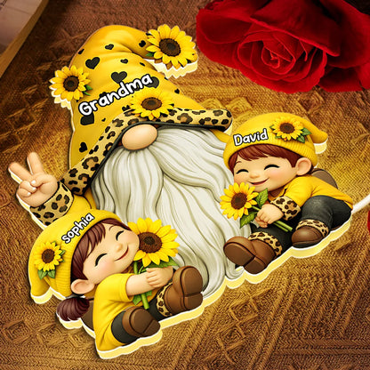 Personalized Grandma Gnome Acrylic Light Box With Sunflowers, Warm Glow Night Light, Unique Gift for Grandma