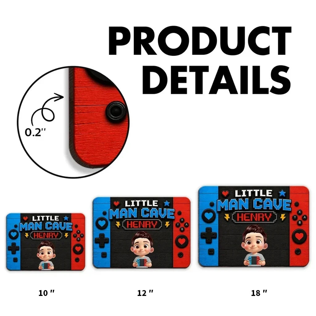 Personalized Little Man Cave Wooden Sign, Cartoon Gamer Holding Controller, Unique Gift for Boys and Gamers