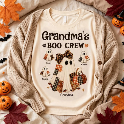 Personalized Classic Tee for Grandma, Boo Crew Ghost Design, Unique Halloween Gift