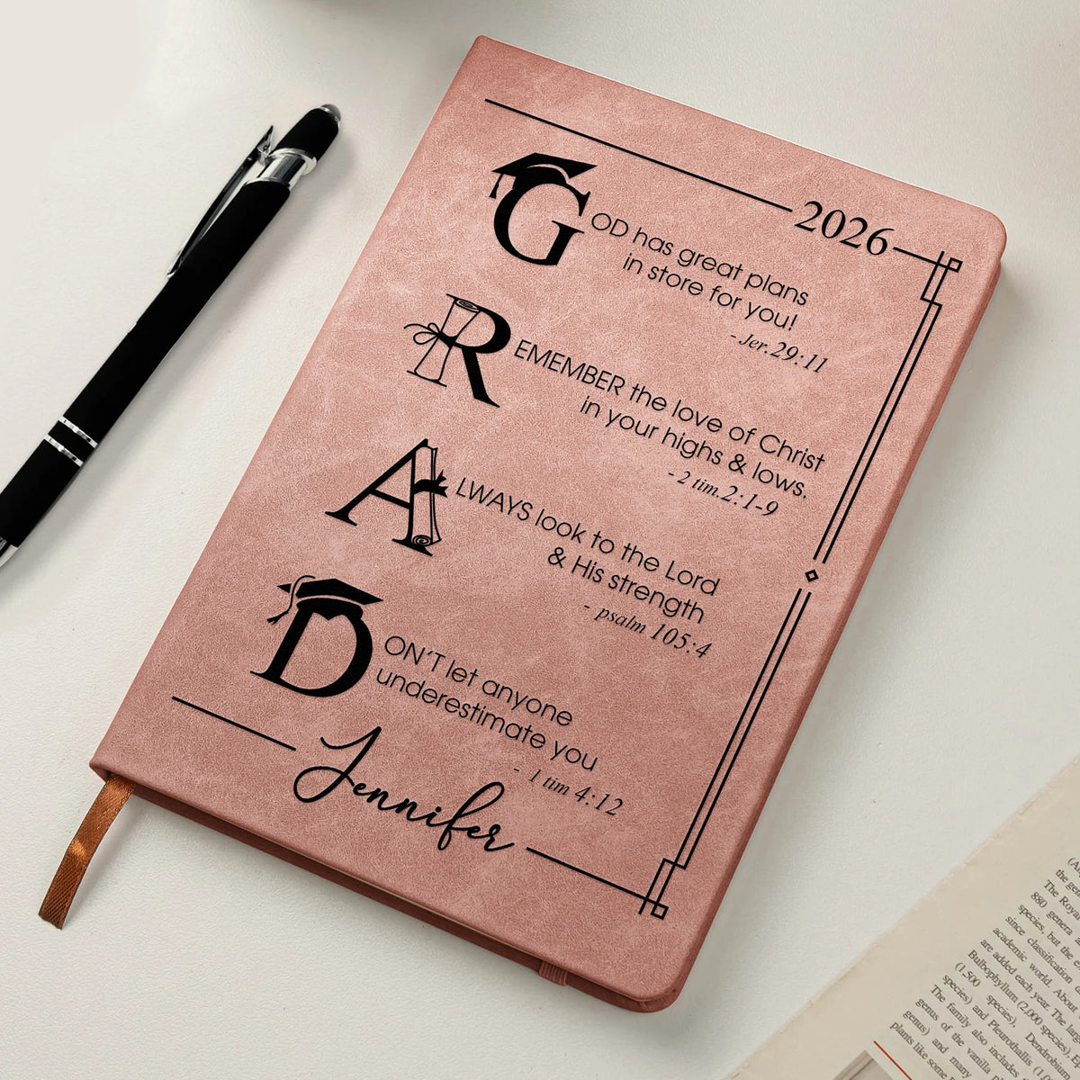 Personalized Leather Journal with Faith Graduation Quote, Unique Christian Gift for Her or Him