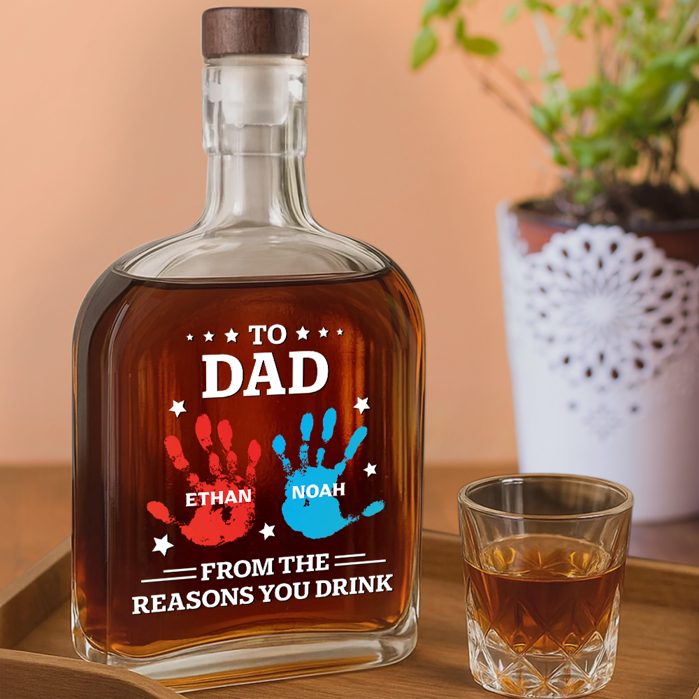 Personalized Whiskey Glass for Dad with Colorful Handprints, Funny Bar Whiskey Glass, Unique Gift from Kids for Special Occasions