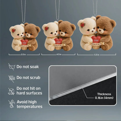 Personalized Acrylic Car Hanger with Cute Bear Couple – Custom Car Mirror Decor and Unique Romantic Gift for Couples