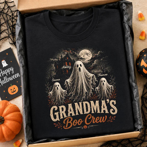 Personalized Grandma's Boo Crew Classic Tee, Ghost Haunted House Design, Unique Gift for Grandma