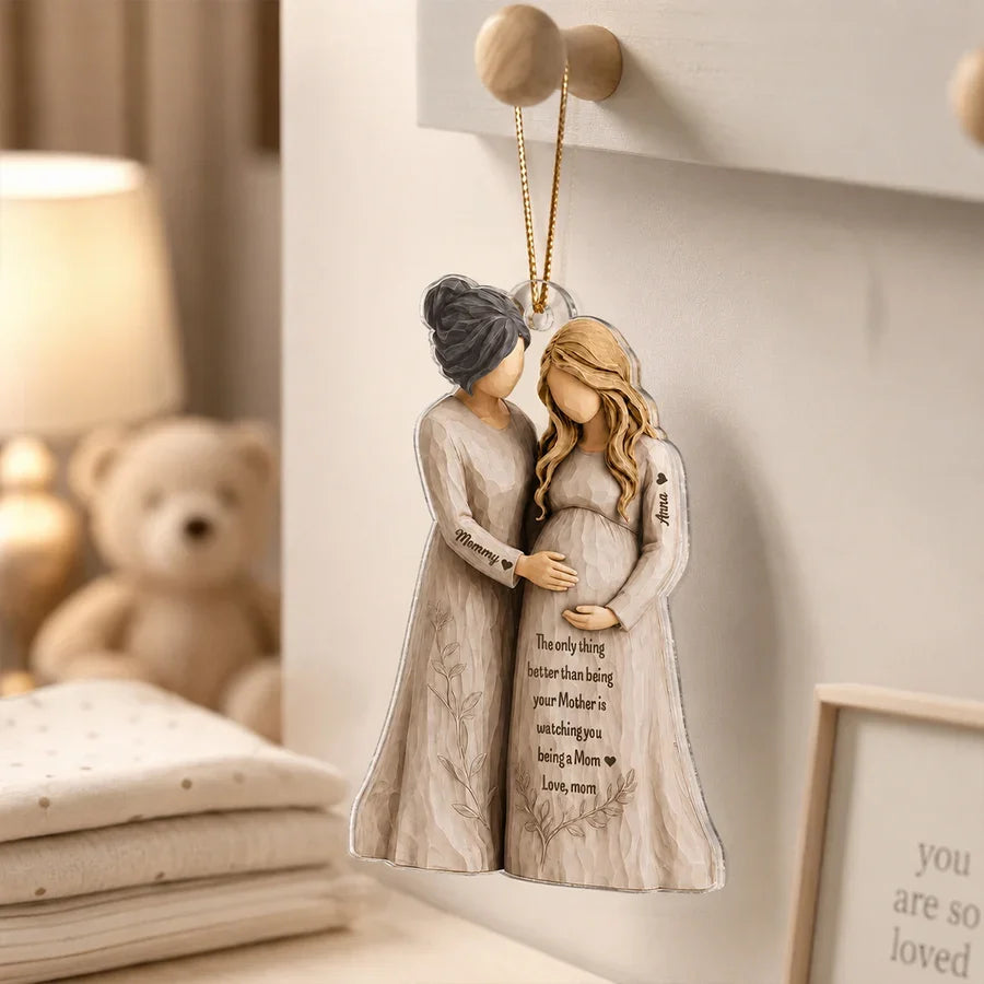 Watching You Become a Mom Acrylic Ornament, Mom Touching Daughter's Belly, Personalized Creative Gift