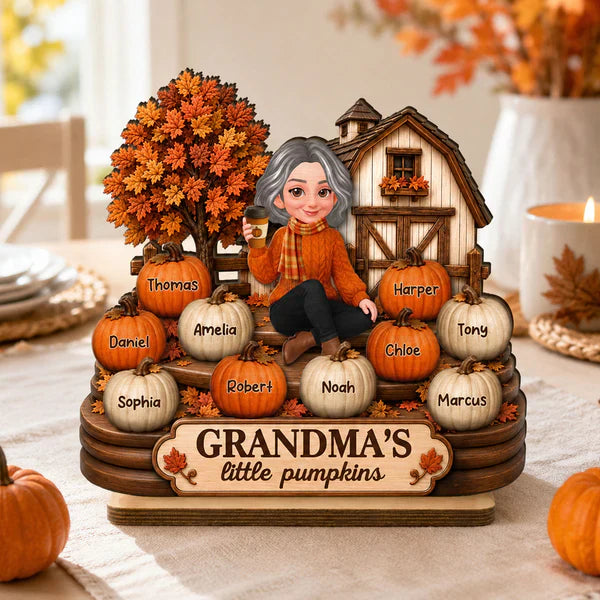 Personalized 2-Layer Wooden Plaque, Grandma's Little Pumpkins Fall Decor, Unique Gift for Grandma