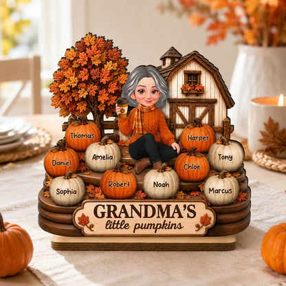 Personalized 2-Layer Wooden Plaque, Grandma's Little Pumpkins Fall Decor, Unique Gift for Grandma