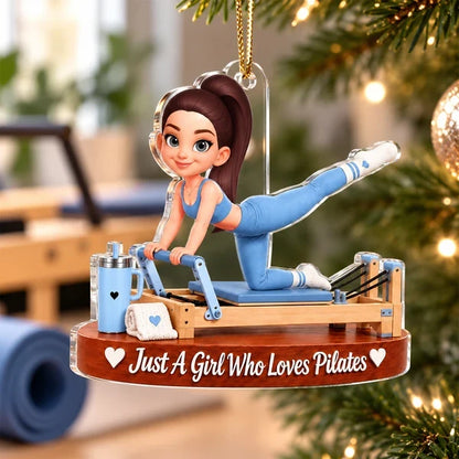 Personalized Acrylic Ornament, Pink Pilates Reformer Girl, Unique Christmas Gift for Wife, Daughter or Friend