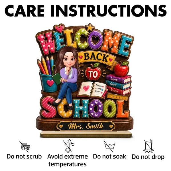 Personalized 2-Layer Wooden Plaque, Colorful Welcome Back to School Teacher Desk Decor, Unique Gift