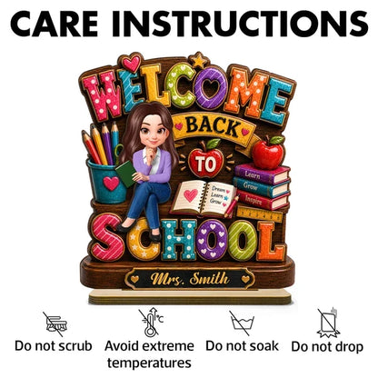 Personalized 2-Layer Wooden Plaque, Colorful Welcome Back to School Teacher Desk Decor, Unique Gift