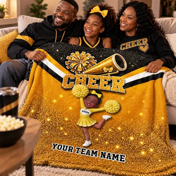 Personalized Fleece Blanket, Blue Starry Jumping Cheerleader Design, Unique Gift for Daughter