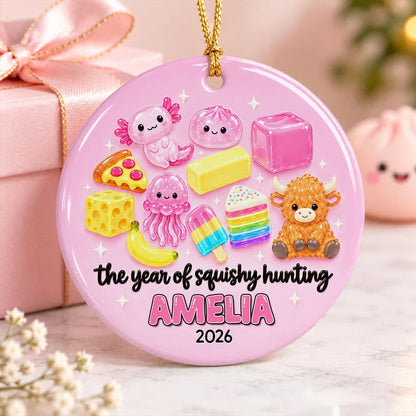 Personalized Ceramic Ornament, Pink Squishy Character Collection, Unique Christmas Gift for Kids and Grandkids