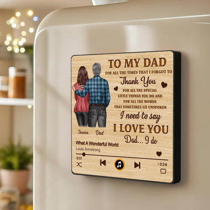 Personalized Acrylic Music Magnet Play Button Style, Hugging Couple Back View, Thank You Dad Message, Unique Gift for Dad