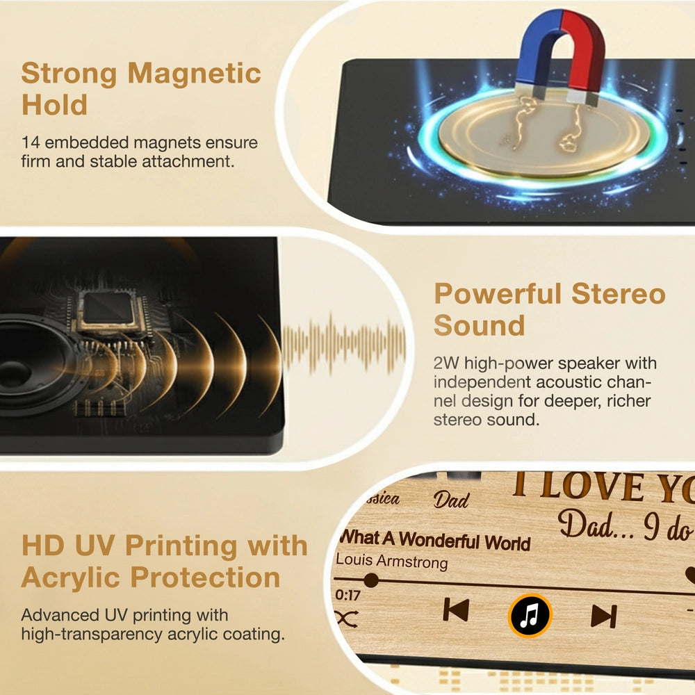 Personalized Acrylic Music Magnet Play Button Style, Hugging Couple Back View, Thank You Dad Message, Unique Gift for Dad