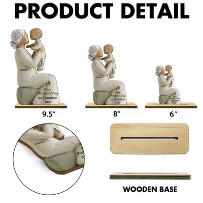 2-Layer Wooden Plaque Custom Grandma and Baby Figurine, Sweet Family Keepsake Decor, Heartfelt Gift for Grandma