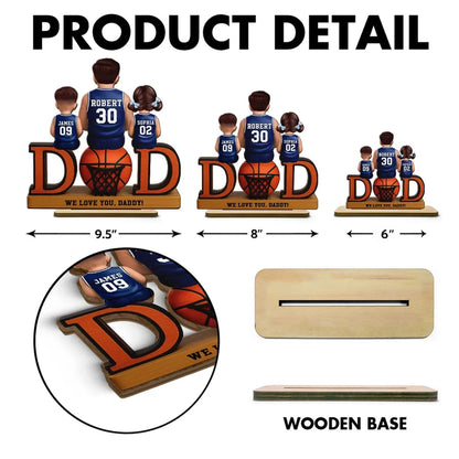 2-Layer Wooden Plaque Custom Basketball Dad and Kids Keepsake Warm Living Room Display Heartfelt Gift for Dad