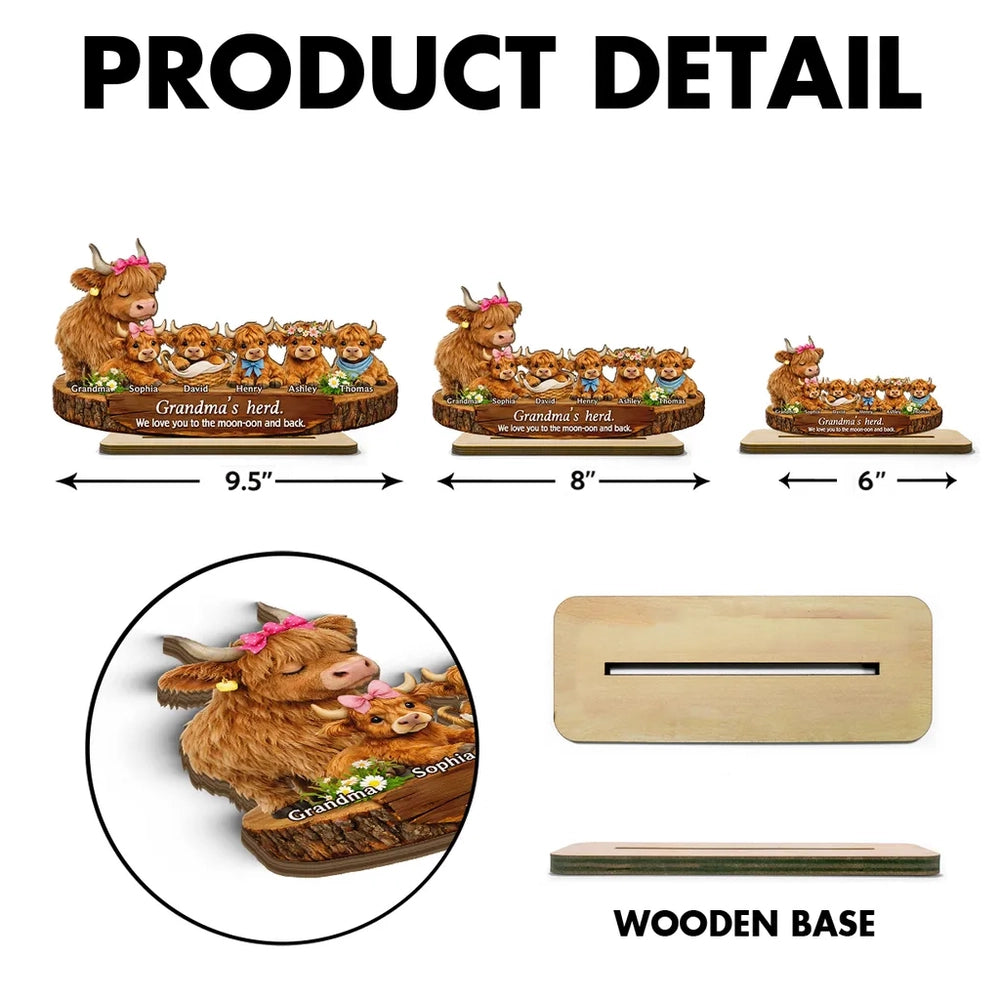 Personalized 2-Layer Wooden Plaque Highland Cow Family, Grandma & Grandpa's Herd, Unique Gift for Grandparents