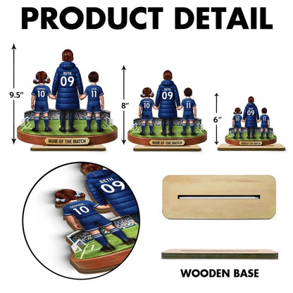 Personalized 2-Layer Wooden Plaque Soccer Mom and Kids Holding Hands Field Scene, Mum of the Match Unique Gift